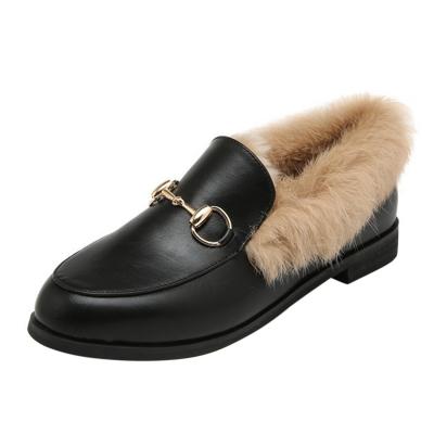 Oasap Rabbit Hair Flat Heels Round Toe Shoes