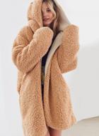 Oasap Hooded Long Sleeve Solid Color Lamb Wool Reversible Coat