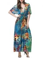 Oasap Women's Summer V Neck Short Sleeve Floral Boho Print Maxi Dress