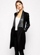 Oasap Fashion Long Sleeve Pu Panel Slim Fit Trench Coat