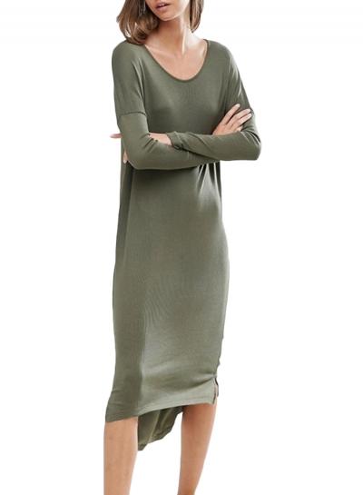Oasap Women's Casual Solid Loose Long Sleeve High Low Midi Dress