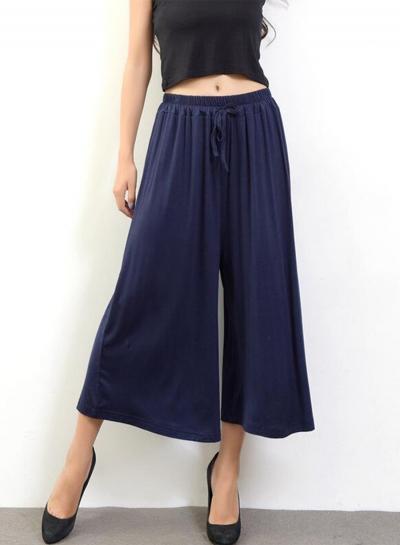 Oasap Elastic Waist Solid Color Wide Leg Pants