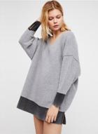 Oasap Fashion V Neck Long Sleeve Loose Pullover Sweatshirt