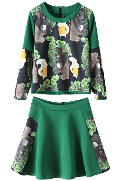 Oasap 2pcs Graphic Squirrel Sweatshirt Skirt Matching Set