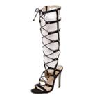 Oasap Peep Toe Lace Up Stiletto Gladiator Boots Sandals