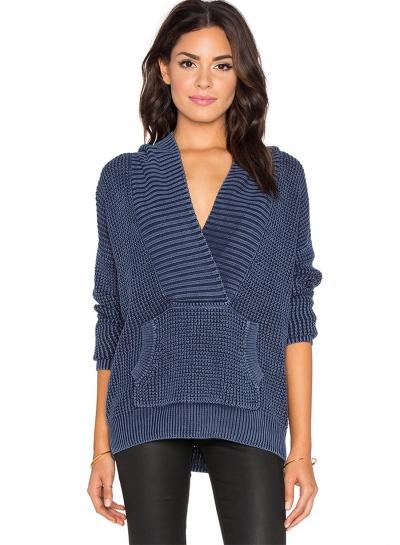 Oasap V Neck Long Sleeve Hooded Pullover Sweater With Pockets