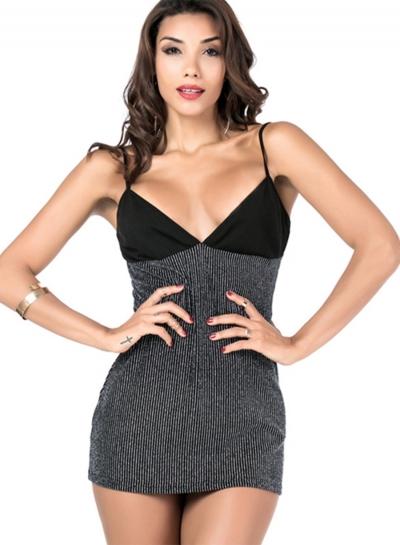 Oasap Spaghetti Strap V Neck Slim Fit Mini Dress