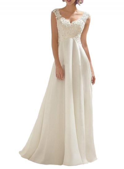 Oasap Women's Double V-neck Sleeveless Lace Wedding Dress Evening Dress