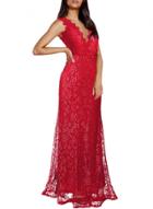 Oasap Women's Deep V Neck Backless Lace Floral Maxi Prom Dress