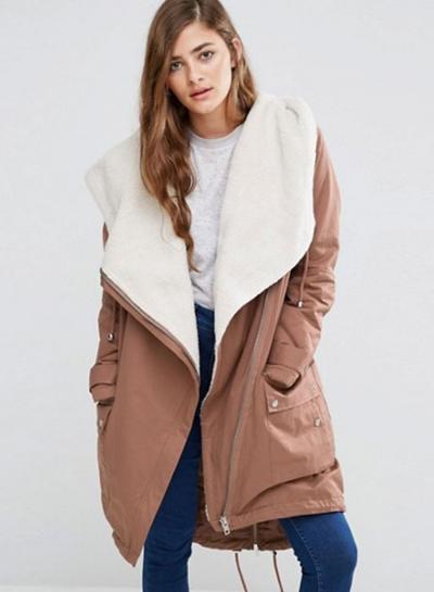 Oasap Women's Fashion Turn Down Collar Drawstring Hooded Coat