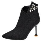 Oasap Stiletto Heels Pointed Toe Pearl Ankle Boots