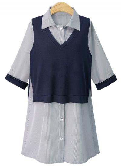 Oasap Fashion 2 Piece Stripe Shirt Vest