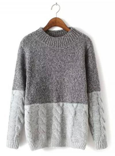 Oasap Round Neck Long Sleeve Color Block Sweater