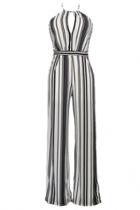 Oasap Black White Stripes Halter Jumpsuit