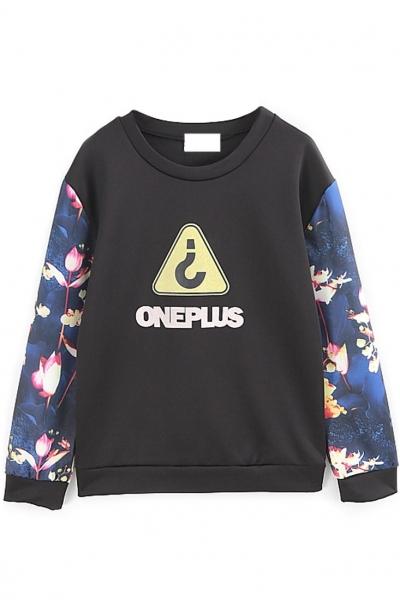 Oasap Oneplus Paneled Long Sleeves Sweatshirt