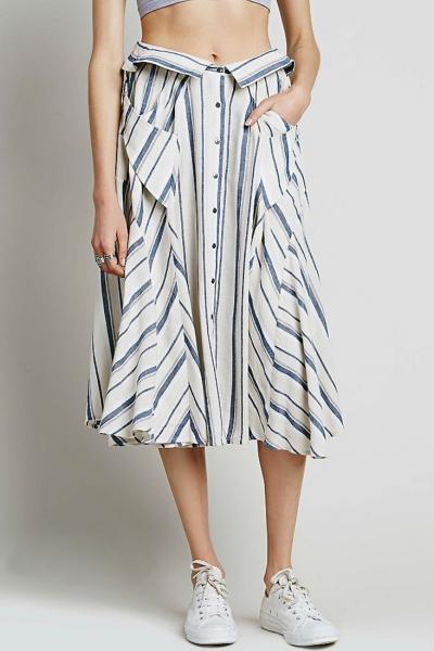 Oasap Chic Striped Pattern Button Front Skirt
