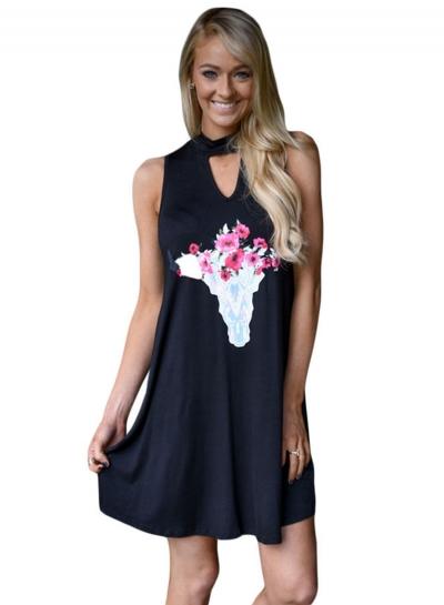Oasap Floral Keyhole Front Casual Tank Dress