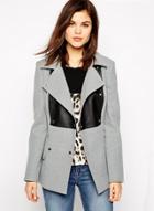 Oasap Color Block Pu Leather Paneled Coat