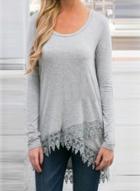 Oasap Fashion Long Sleeve Lace Panel Irregular Sweatshirt