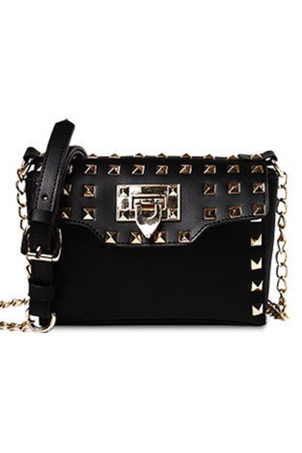 Oasap Rivets Embellished Metal Lock Chain Shoulder Strap Shoulder Bag