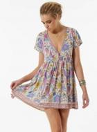 Oasap Floral V Neck Short Sleeve Mini Pleated Dress