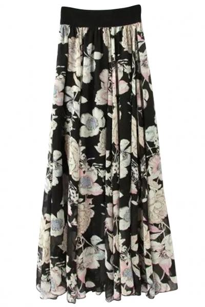 Oasap Flowy Printed Elasticized Midi Skirt