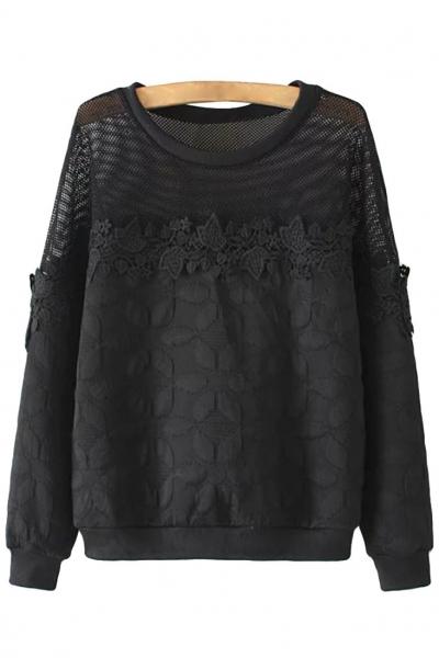 Oasap Charming Lace Paneled Long Sleeve Sweatshirt