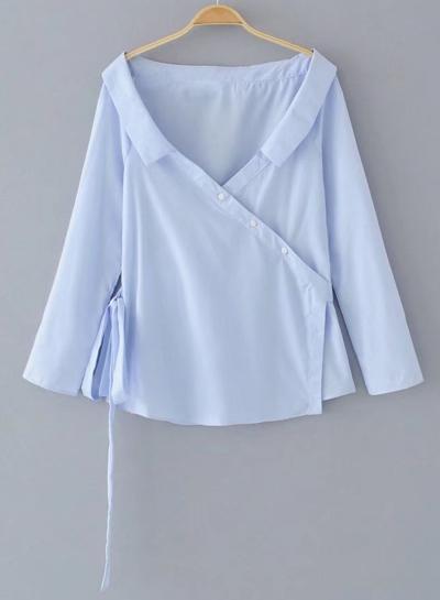 Oasap V Neck Long Sleeve Striped Lace Up Blouse