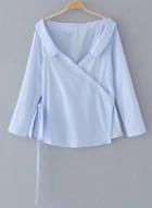 Oasap V Neck Long Sleeve Striped Lace Up Blouse