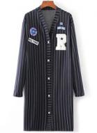 Oasap V Neck Long Sleeve Applique Embroidered Stripe Coat