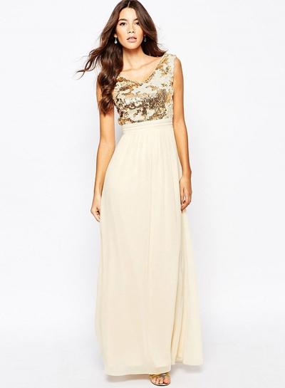 Oasap V Neck Sleeveless Sequins Chiffon Long Prom Dress