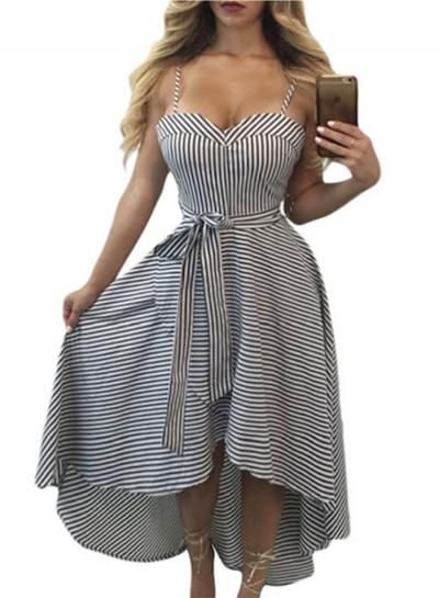 Oasap Pinstripe Print Sweetheart High-low Dress