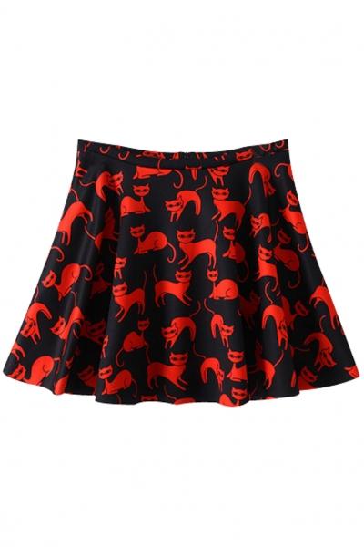 Oasap Whimsical Cat Silhouette Mini Skirt
