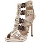 Oasap Peep Toe Platform High Stiletto Hollow Out Back Zip Sandals