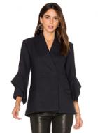 Oasap Solid Color V Neck Flare Sleeve One Button Blazer
