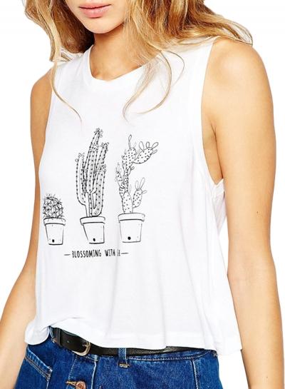 Oasap Women's Cactus Graphic Round Neck Sleeveless Top