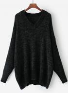 Oasap V Neck Drop Shoulder Loose Fit Pullover Sweater