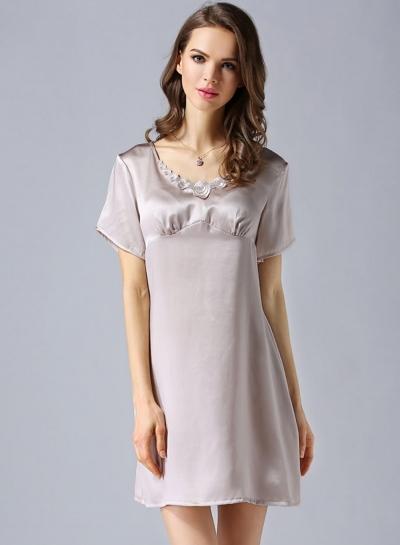 Oasap Pure Mulberry Silk Short Sleeve Nighgown