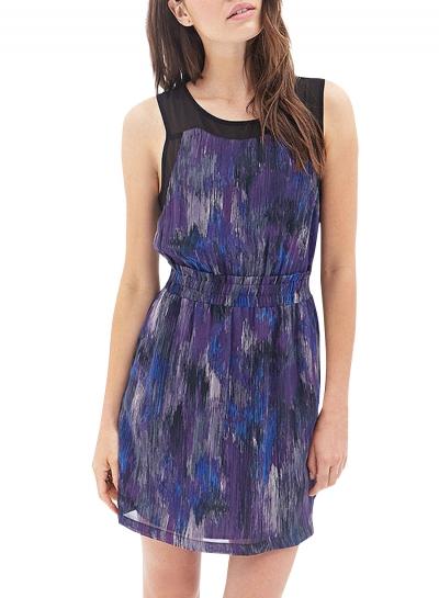 Oasap Women Fashion Sleeveless Elastic Waist Print Pullover Mini Dress