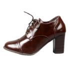 Oasap Vintage High Heels Round Toe Lace Up Solid Color Shoes