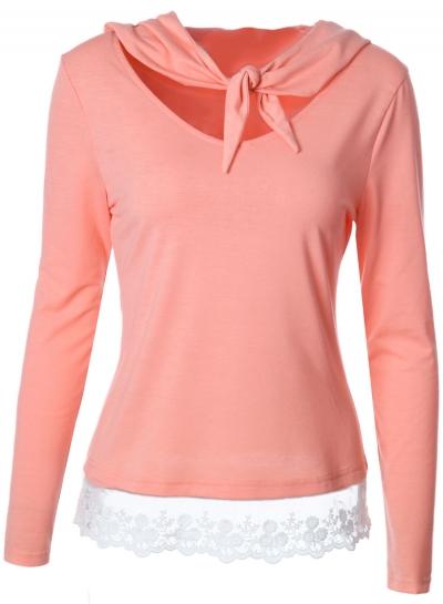 Oasap Long Sleeve Lace Splicing Hooded T-shirt
