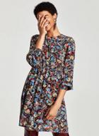 Oasap Round Neck Floral Print 3/4 Sleeve High Waist Mini Dress