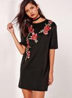 Oasap Casual Round Neck Floral Embroidery Dresses