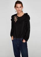 Oasap Fashion Ruffle Floral Embroidery Pullover Tee
