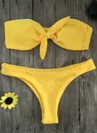 Oasap Fashion Solid Bow Bandeau 2 Piece Bikini Set