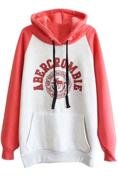 Oasap Patch Pocket Color Block Graphic Hoodie