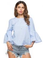 Oasap Flare Sleeve Pearls Pullover Blouse