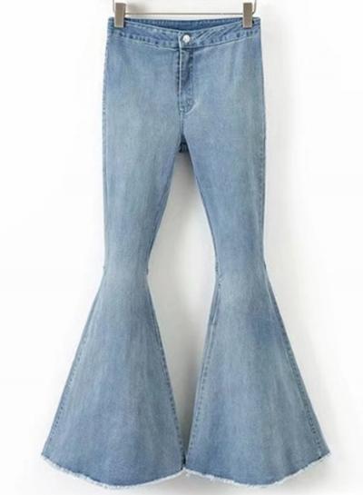 Oasap Fashion Solid Denim Bell-bottoms Pants