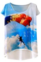 Oasap Parachute Print High Low Design Tee