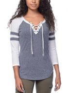 Oasap Color Block V Neck Lace-up Front 3/4 Sleeve Tee